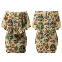 Hawaii Halloween Couples Matching Off Shoulder Short Dress and Hawaiian Shirt Spooky Tropical Hula Zombie