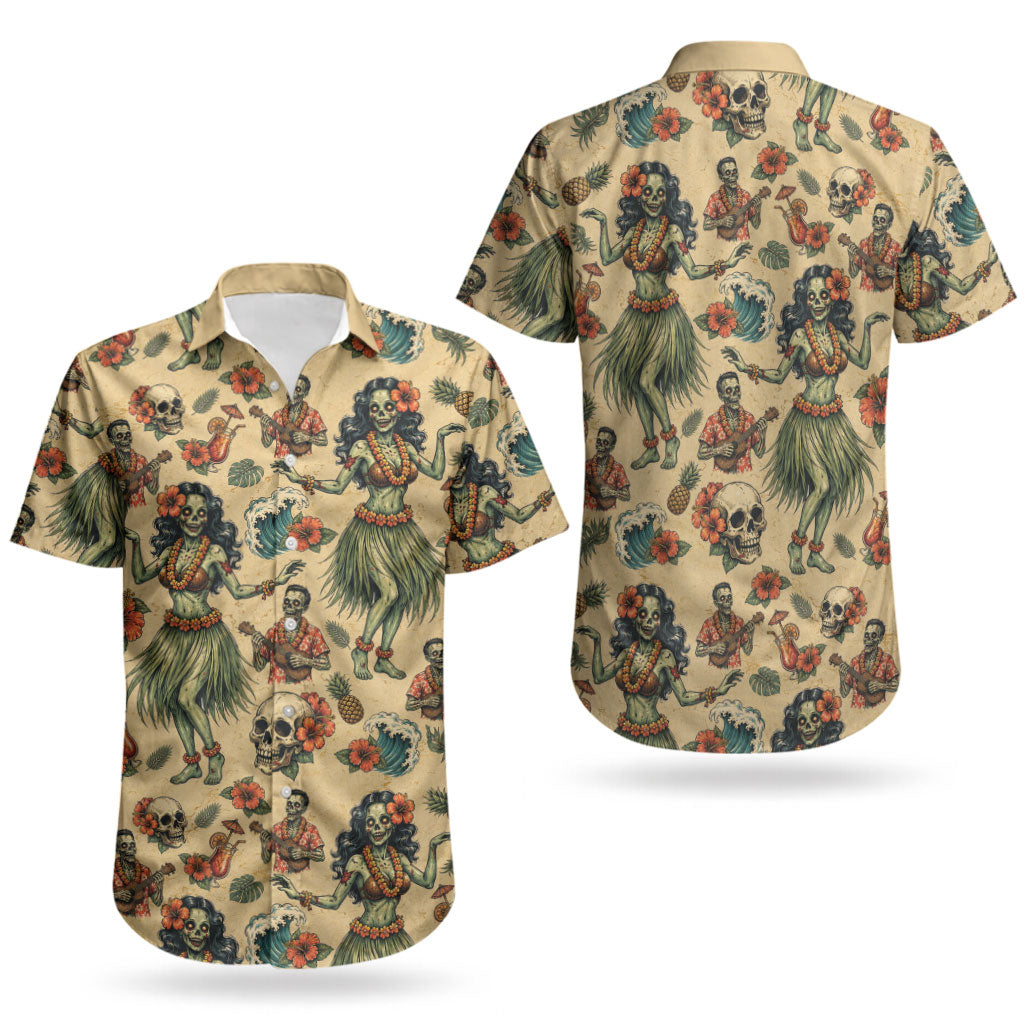 Hawaii Halloween Couples Matching Summer Maxi Dress and Hawaiian Shirt Spooky Tropical Hula Zombie