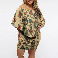 Hawaii Halloween Off Shoulder Short Dress Spooky Tropical Hula Zombie