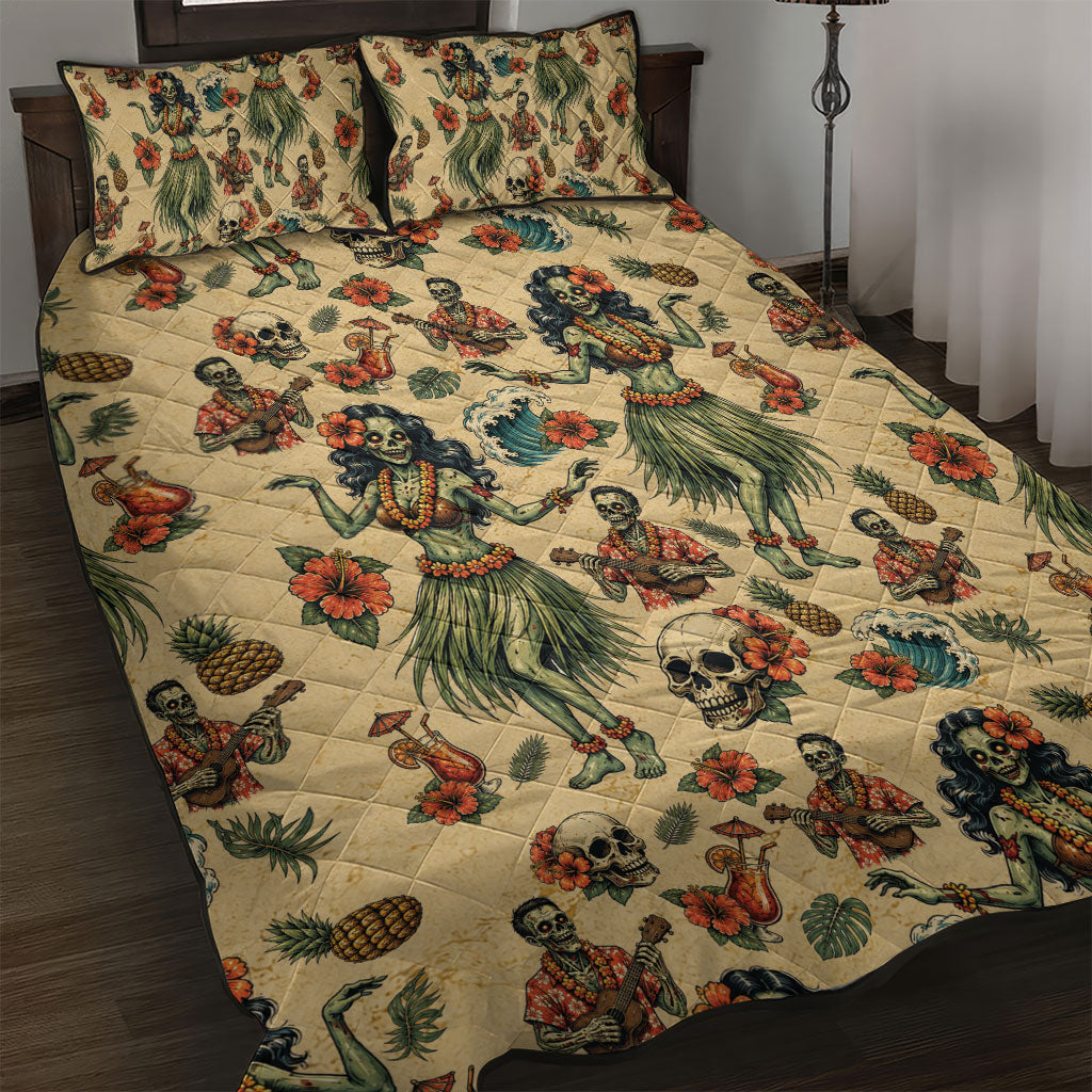 Hawaii Halloween Quilt Bed Set Spooky Tropical Hula Zombie