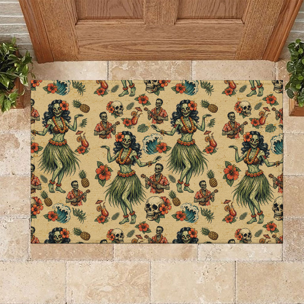 Hawaii Halloween Rubber Doormat Spooky Tropical Hula Zombie