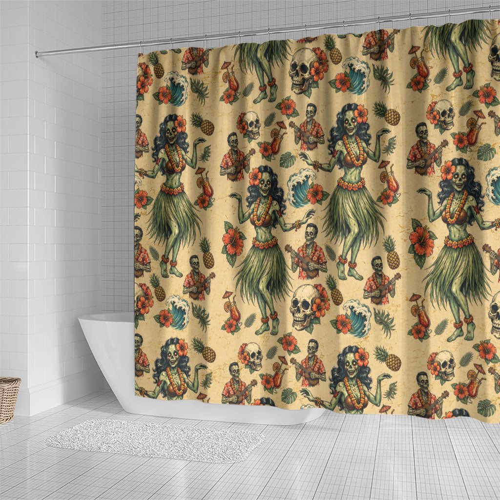 Hawaii Halloween Shower Curtain Spooky Tropical Hula Zombie
