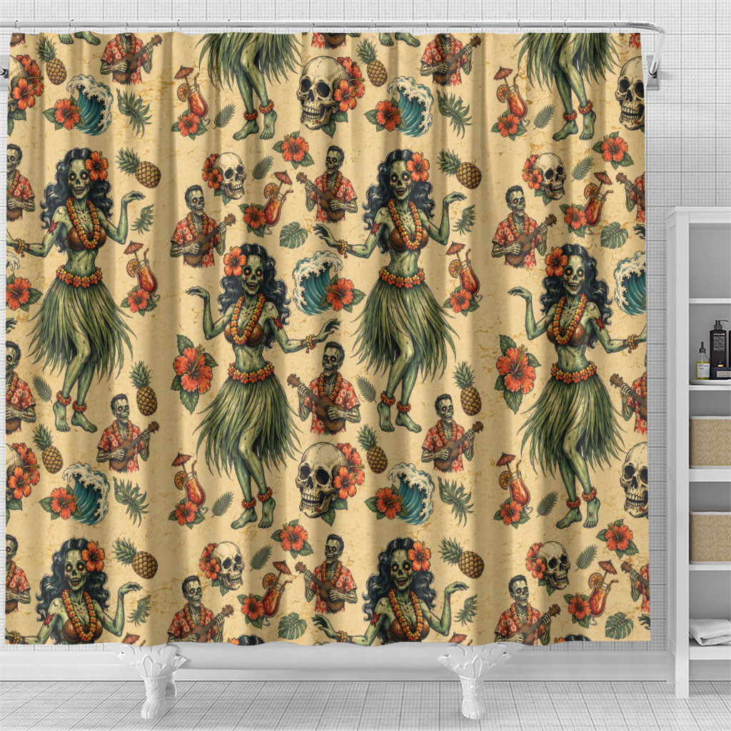 Hawaii Halloween Shower Curtain Spooky Tropical Hula Zombie