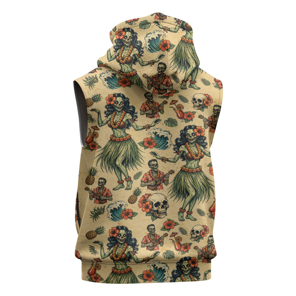 Hawaii Halloween Sleeveless Hoodie Spooky Tropical Hula Zombie