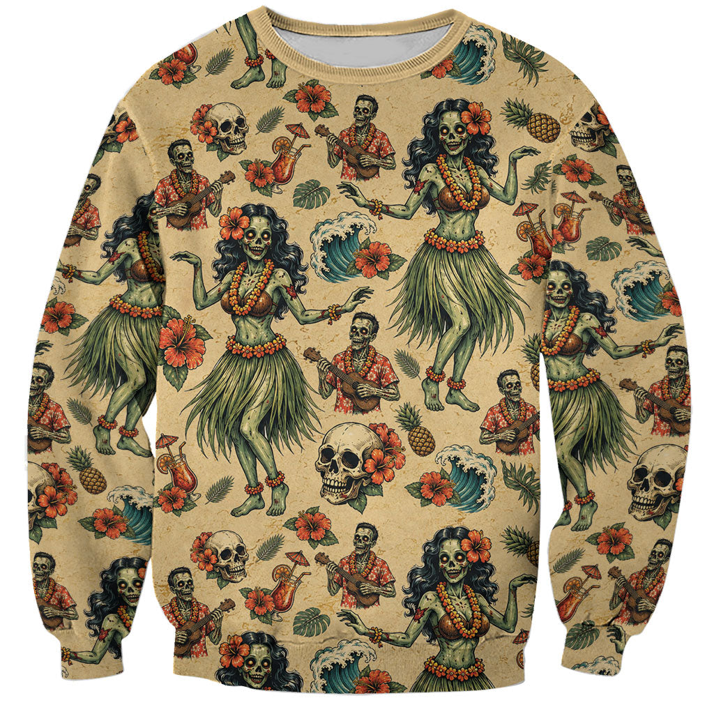 Hawaii Halloween Sweatshirt Spooky Tropical Hula Zombie