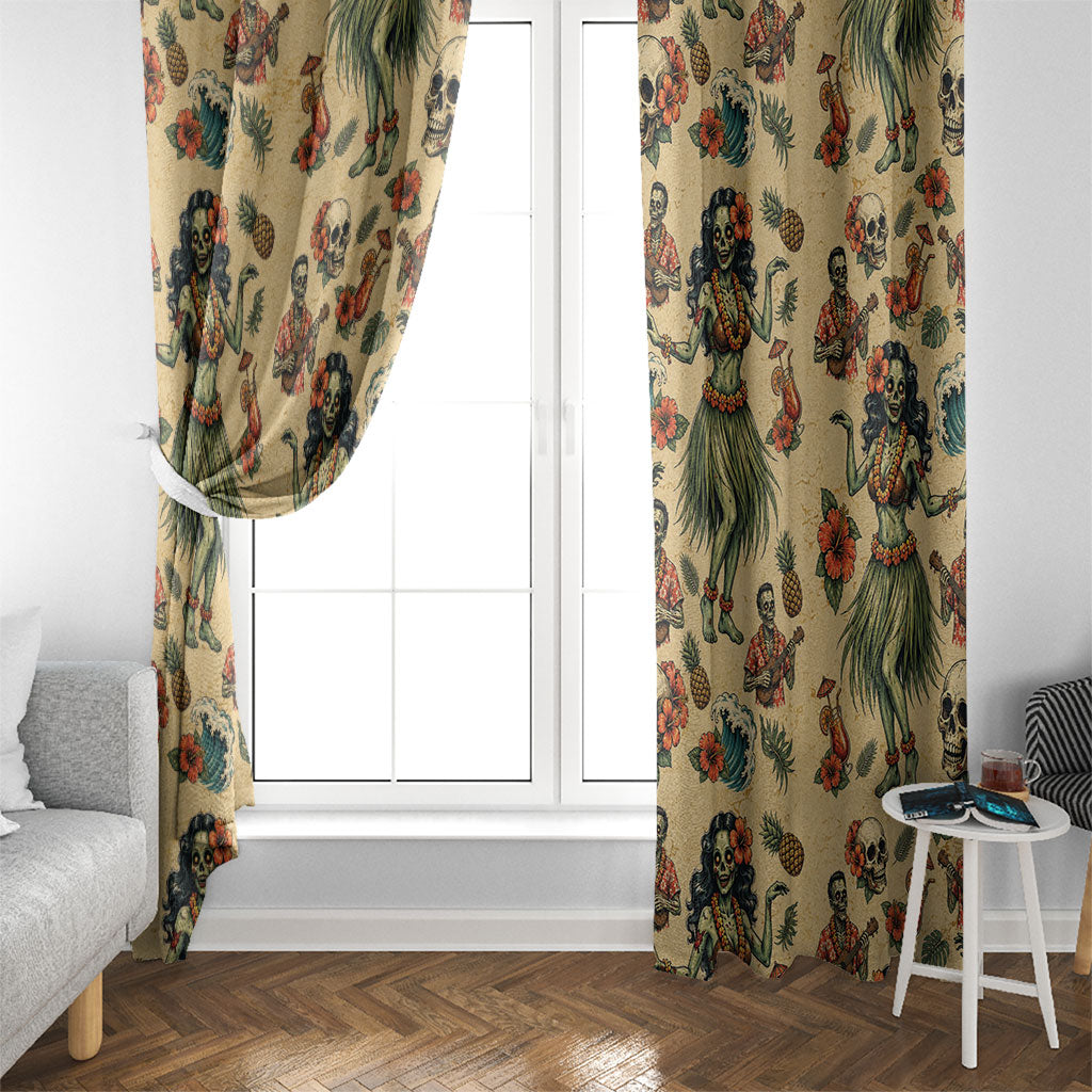 Hawaii Halloween Window Curtain Spooky Tropical Hula Zombie