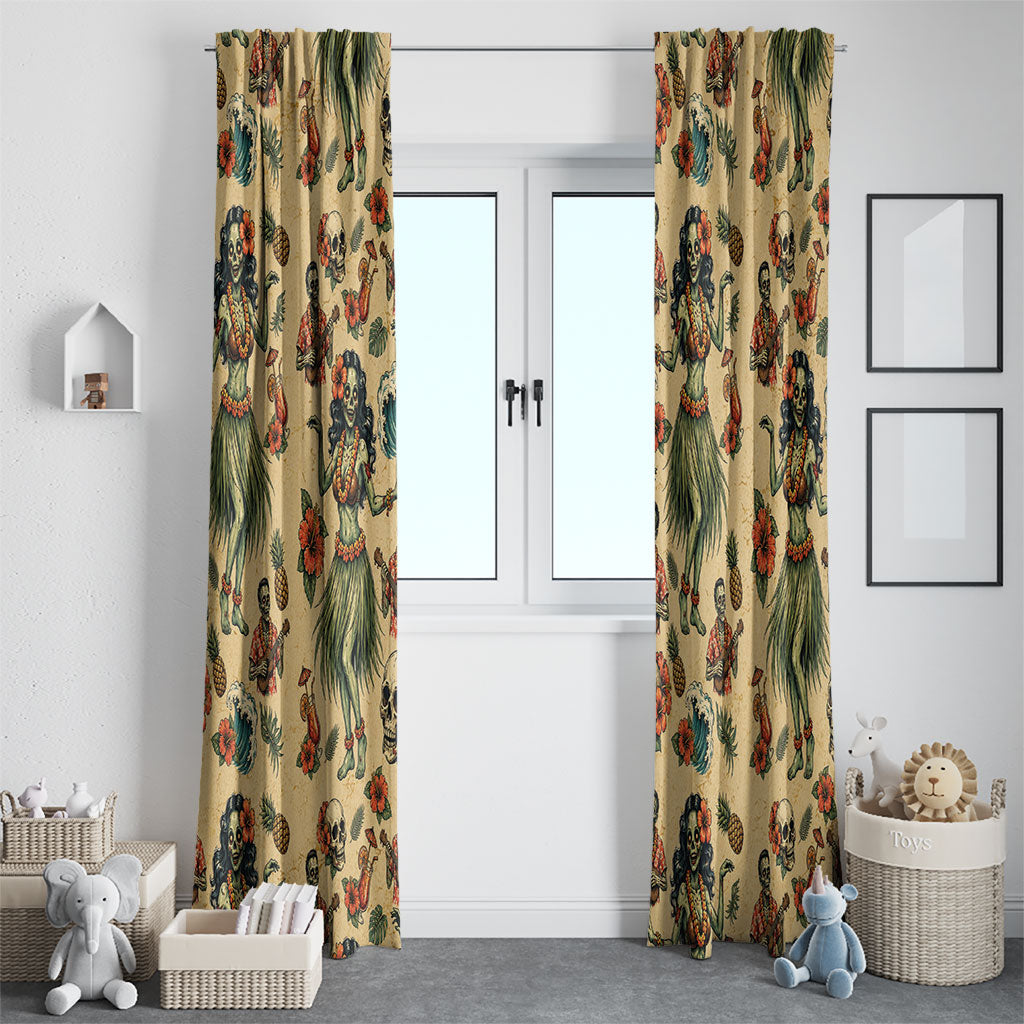 Hawaii Halloween Window Curtain Spooky Tropical Hula Zombie