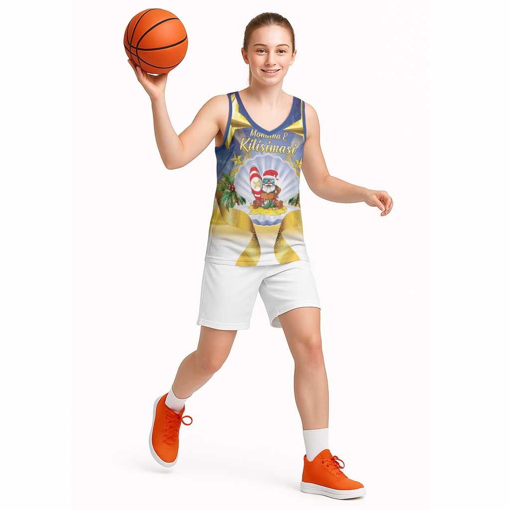 Niue Christmas Basketball Jersey Seashell Santa Beach Vibes - Polynesian Pride