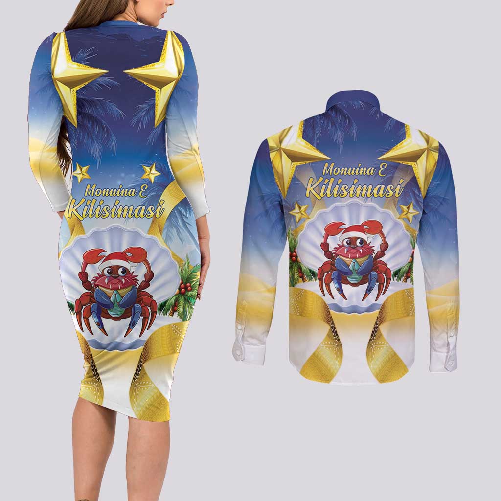 Niue Christmas Couples Matching Long Sleeve Bodycon Dress and Long Sleeve Button Shirt Seashell Santa Beach Vibes LT05 - Polynesian Pride