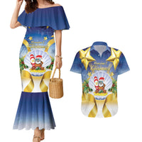 Niue Christmas Couples Matching Mermaid Dress and Hawaiian Shirt Seashell Santa Beach Vibes LT05 Navy - Polynesian Pride