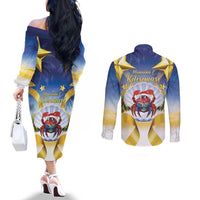 Niue Christmas Couples Matching Off The Shoulder Long Sleeve Dress and Long Sleeve Button Shirt Seashell Santa Beach Vibes LT05 - Polynesian Pride