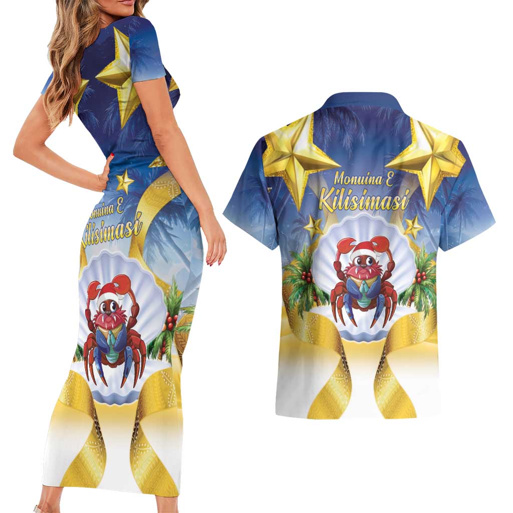 Niue Christmas Couples Matching Short Sleeve Bodycon Dress and Hawaiian Shirt Seashell Santa Beach Vibes LT05 - Polynesian Pride