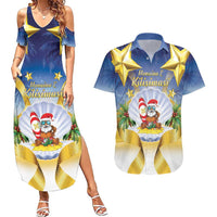 Niue Christmas Couples Matching Summer Maxi Dress and Hawaiian Shirt Seashell Santa Beach Vibes LT05 Navy - Polynesian Pride