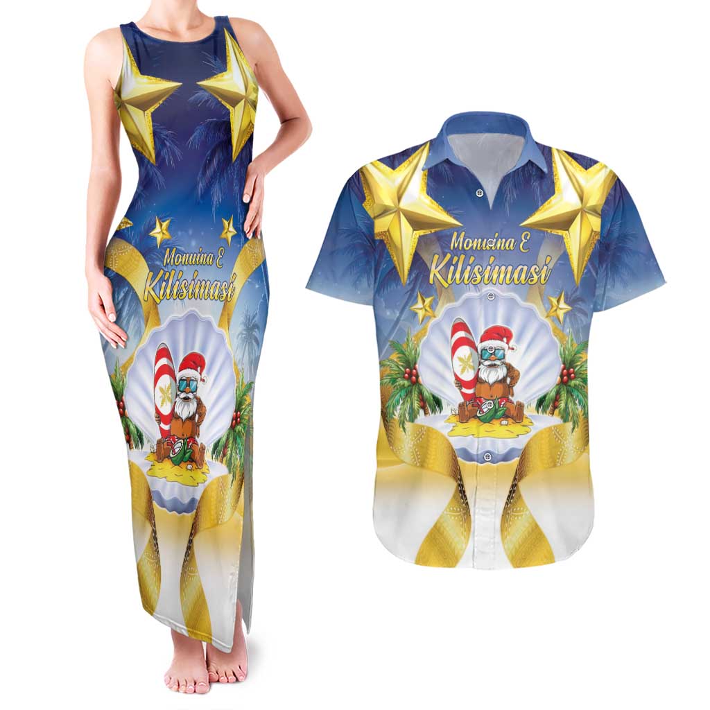Niue Christmas Couples Matching Tank Maxi Dress and Hawaiian Shirt Seashell Santa Beach Vibes LT05 Navy - Polynesian Pride