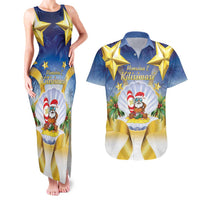 Niue Christmas Couples Matching Tank Maxi Dress and Hawaiian Shirt Seashell Santa Beach Vibes LT05 Navy - Polynesian Pride