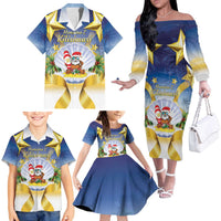 Niue Christmas Family Matching Off The Shoulder Long Sleeve Dress and Hawaiian Shirt Seashell Santa Beach Vibes LT05 - Polynesian Pride