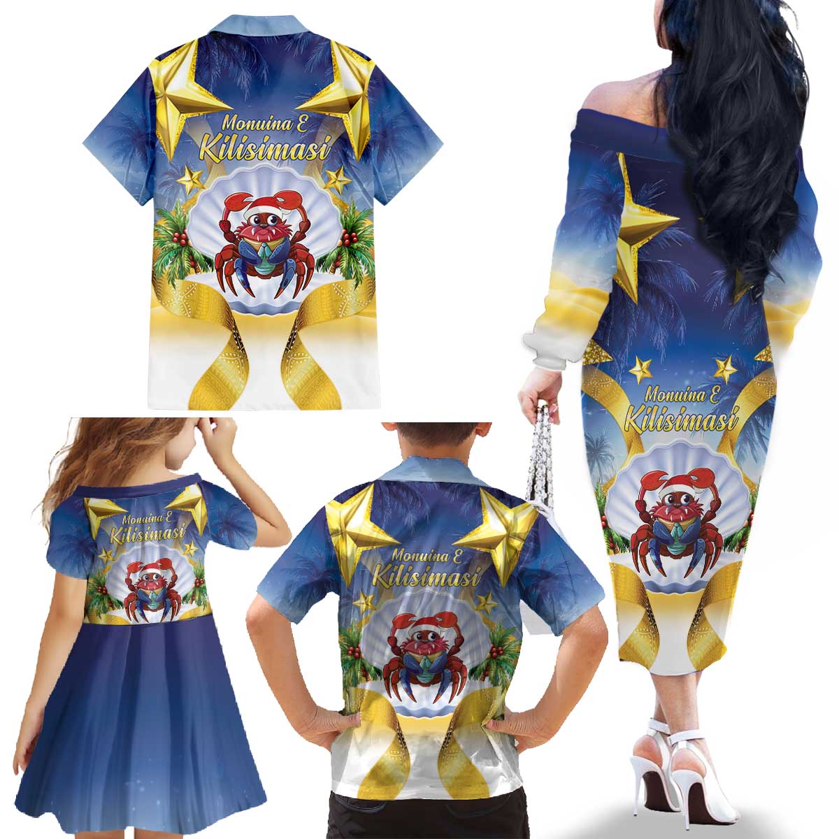 Niue Christmas Family Matching Off The Shoulder Long Sleeve Dress and Hawaiian Shirt Seashell Santa Beach Vibes LT05 - Polynesian Pride