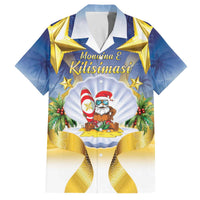 Niue Christmas Family Matching Off The Shoulder Long Sleeve Dress and Hawaiian Shirt Seashell Santa Beach Vibes LT05 Dad's Shirt - Short Sleeve Navy - Polynesian Pride