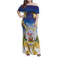 Niue Christmas Family Matching Off Shoulder Maxi Dress and Hawaiian Shirt Seashell Santa Beach Vibes LT05 Mom's Dress Navy - Polynesian Pride