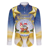 Niue Christmas Family Matching Off Shoulder Short Dress and Hawaiian Shirt Seashell Santa Beach Vibes LT05 Dad's Shirt - Long Sleeve Navy - Polynesian Pride