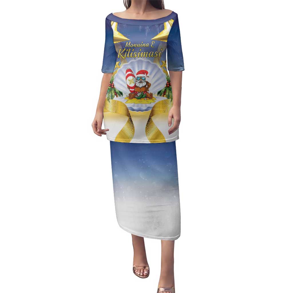Niue Christmas Family Matching Puletasi and Hawaiian Shirt Seashell Santa Beach Vibes LT05 Mom's Dress Navy - Polynesian Pride