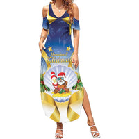 Niue Christmas Family Matching Summer Maxi Dress and Hawaiian Shirt Seashell Santa Beach Vibes LT05 Mom's Dress Navy - Polynesian Pride