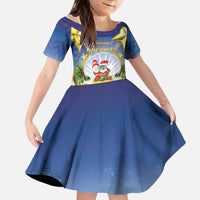 Niue Christmas Kid Short Sleeve Dress Seashell Santa Beach Vibes LT05 KID Navy - Polynesian Pride