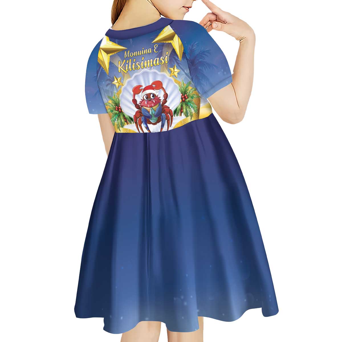 Niue Christmas Kid Short Sleeve Dress Seashell Santa Beach Vibes LT05 - Polynesian Pride