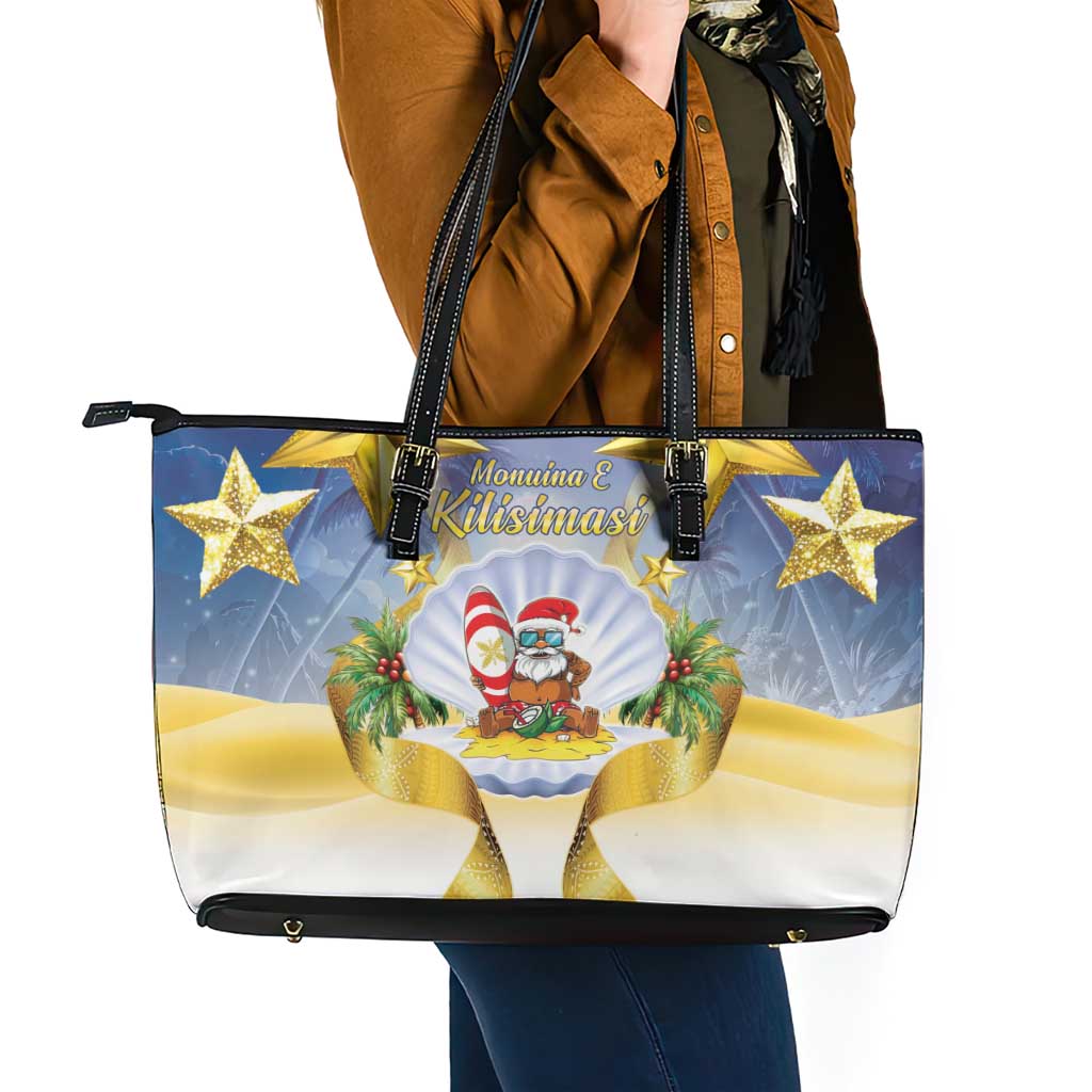 Niue Christmas Leather Tote Bag Seashell Santa Beach Vibes - Polynesian Pride