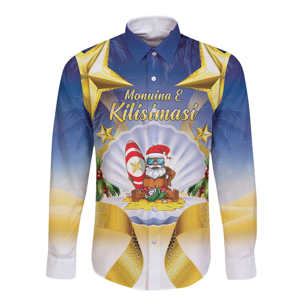 Niue Christmas Long Sleeve Button Shirt Seashell Santa Beach Vibes - Polynesian Pride