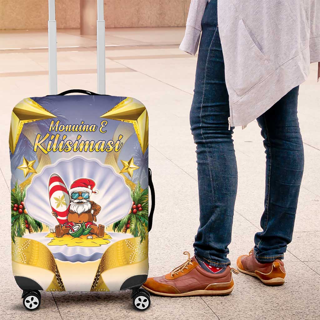 Niue Christmas Luggage Cover Seashell Santa Beach Vibes LT05 Navy - Polynesian Pride