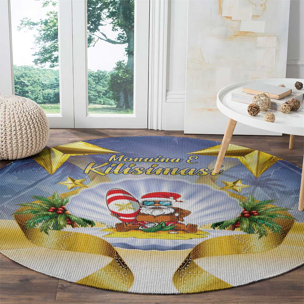 Niue Christmas Round Carpet Seashell Santa Beach Vibes - Polynesian Pride