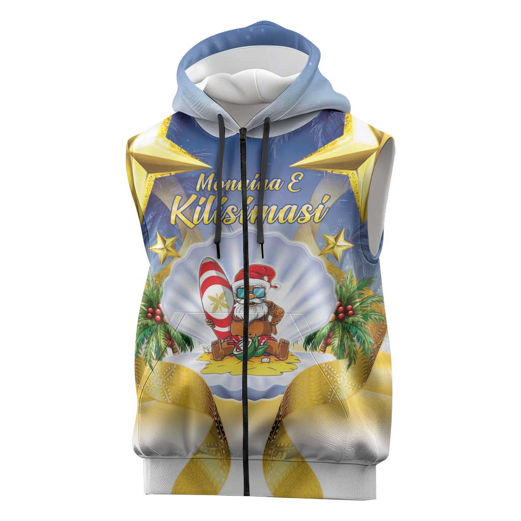 Niue Christmas Sleeveless Zip Hoodie Seashell Santa Beach Vibes - Polynesian Pride