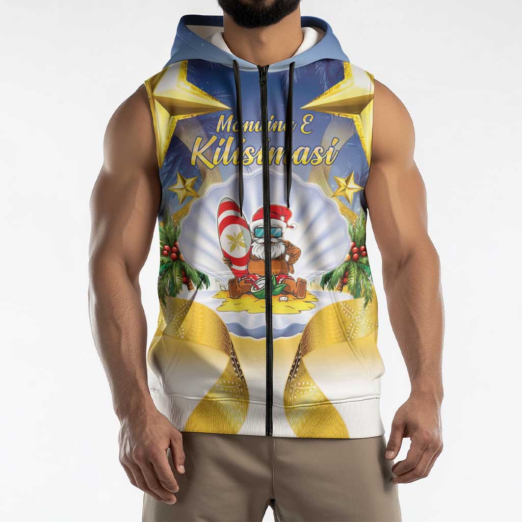 Niue Christmas Sleeveless Zip Hoodie Seashell Santa Beach Vibes - Polynesian Pride