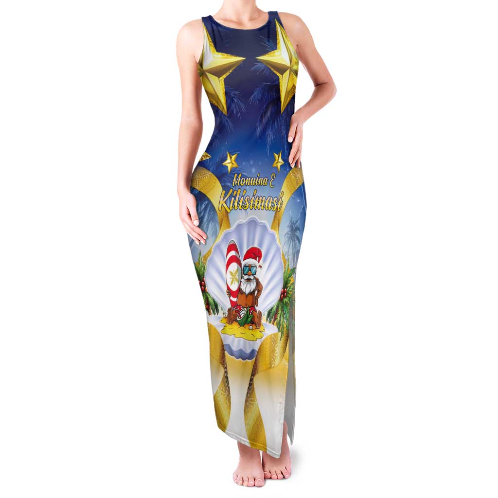 Niue Christmas Tank Maxi Dress Seashell Santa Beach Vibes LT05 Women Navy - Polynesian Pride