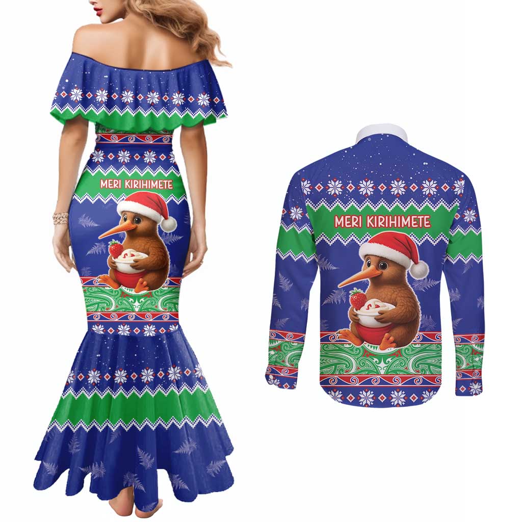 New Zealand Christmas Couples Matching Mermaid Dress and Long Sleeve Button Shirt Have Yourself A Kiwi-tastic Christmas LT05 - Polynesian Pride