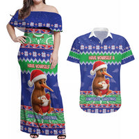 New Zealand Christmas Couples Matching Off Shoulder Maxi Dress and Hawaiian Shirt Have Yourself A Kiwi-tastic Christmas LT05 Blue - Polynesian Pride