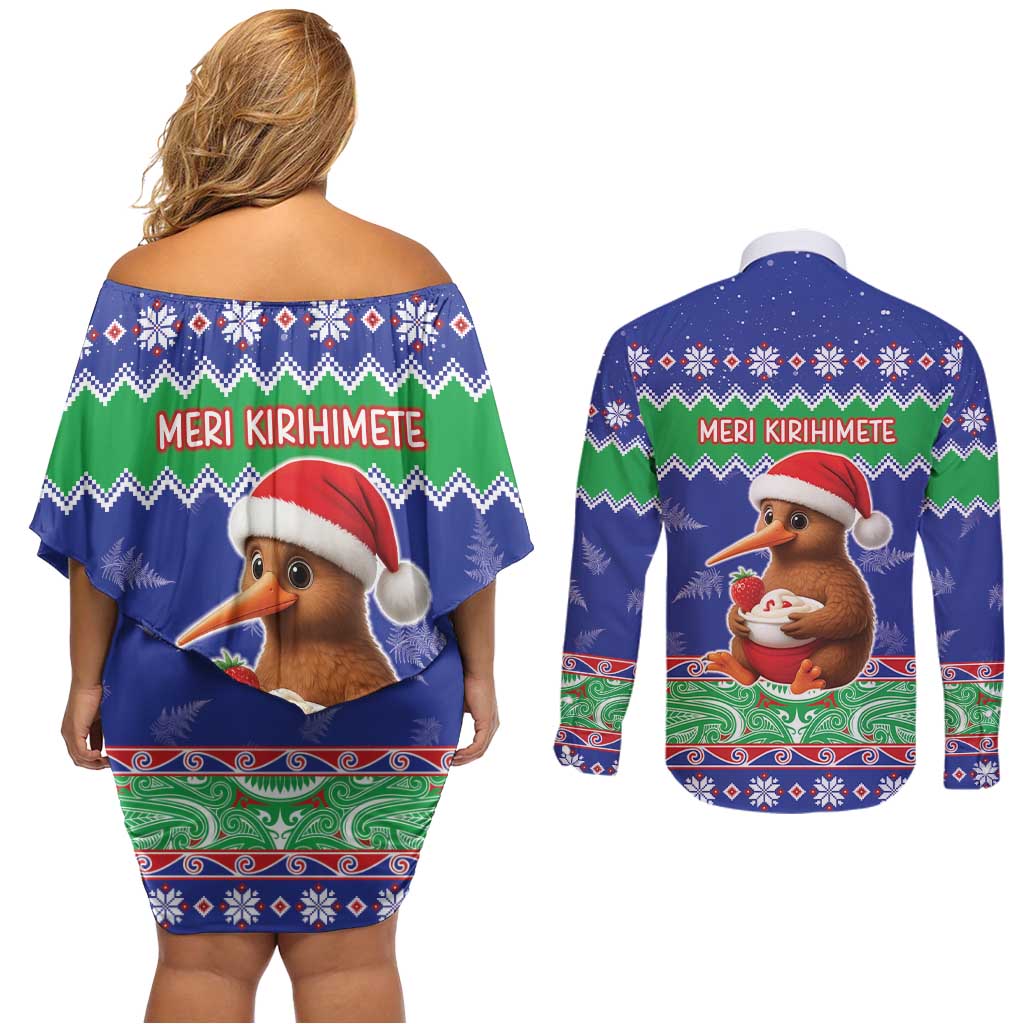 New Zealand Christmas Couples Matching Off Shoulder Short Dress and Long Sleeve Button Shirt Have Yourself A Kiwi-tastic Christmas LT05 - Polynesian Pride