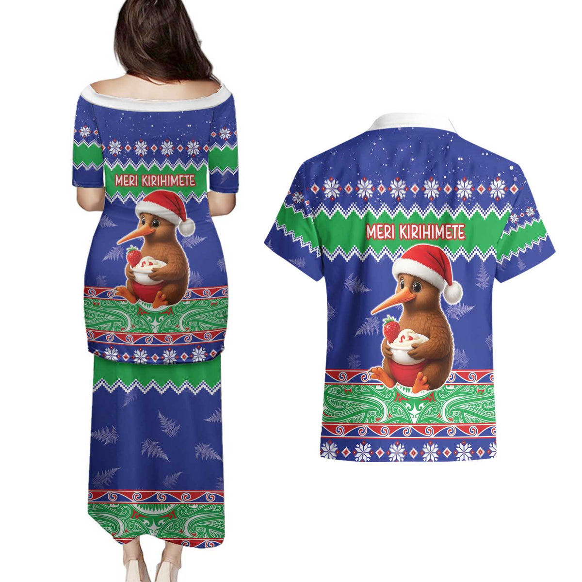 New Zealand Christmas Couples Matching Puletasi and Hawaiian Shirt Have Yourself A Kiwi-tastic Christmas LT05 - Polynesian Pride