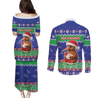 New Zealand Christmas Couples Matching Puletasi and Long Sleeve Button Shirt Have Yourself A Kiwi-tastic Christmas LT05 - Polynesian Pride