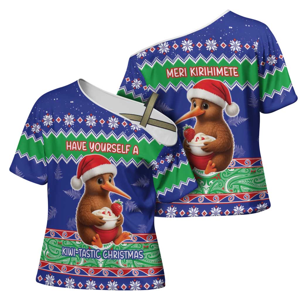 New Zealand Christmas Cross Shoulder Shirt Have Yourself A Kiwi-tastic Christmas LT05 - Polynesian Pride