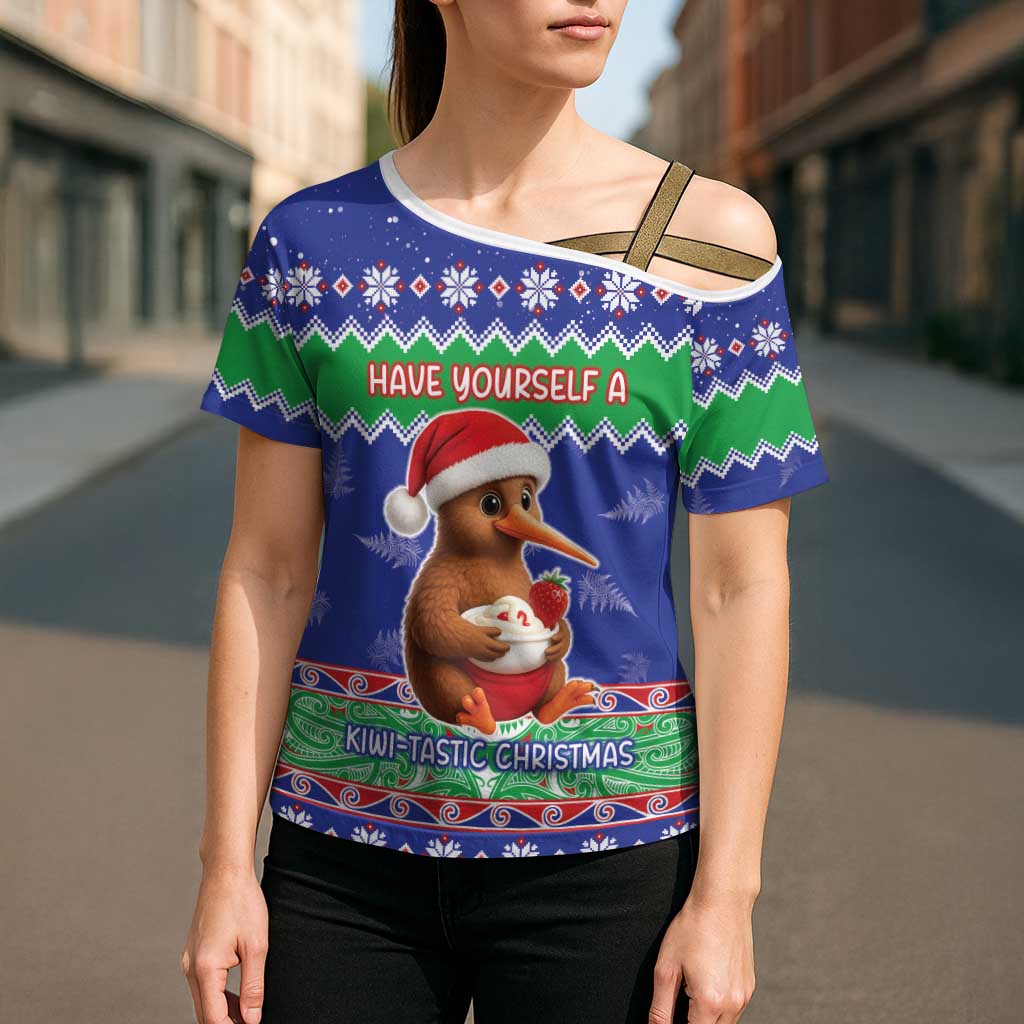New Zealand Christmas Cross Shoulder Shirt Have Yourself A Kiwi-tastic Christmas LT05 - Polynesian Pride