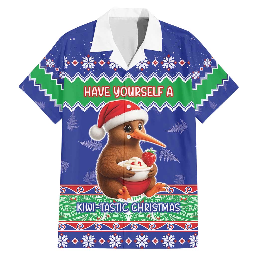 New Zealand Christmas Family Matching Mermaid Dress and Hawaiian Shirt Have Yourself A Kiwi-tastic Christmas LT05 Dad's Shirt - Short Sleeve Blue - Polynesian Pride