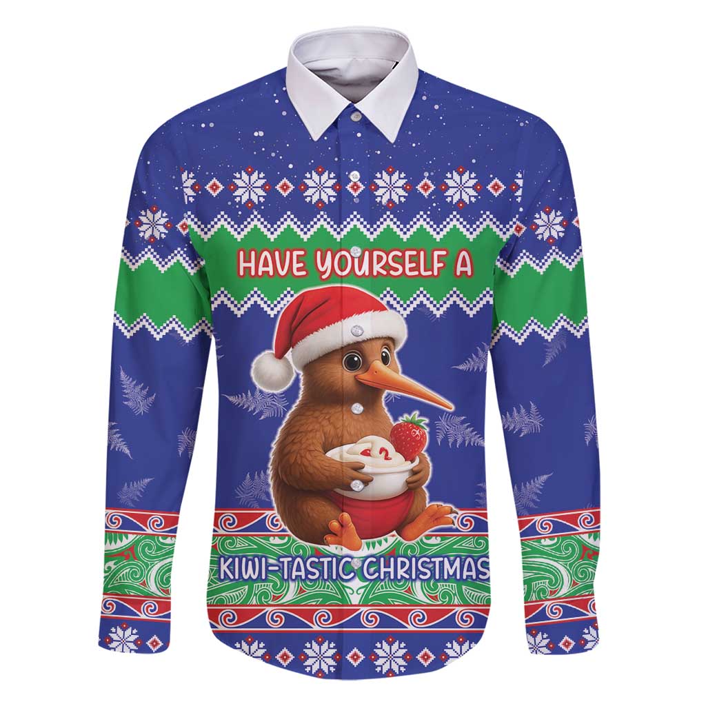 New Zealand Christmas Family Matching Mermaid Dress and Hawaiian Shirt Have Yourself A Kiwi-tastic Christmas LT05 Dad's Shirt - Long Sleeve Blue - Polynesian Pride