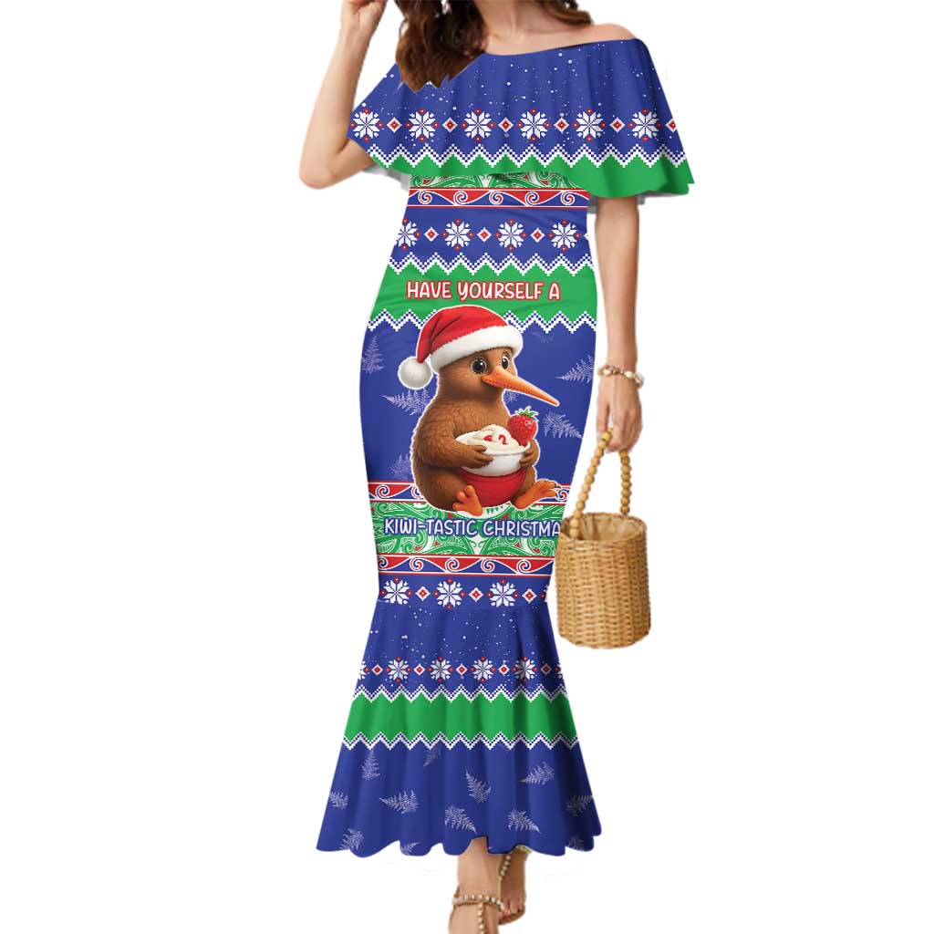 New Zealand Christmas Family Matching Mermaid Dress and Hawaiian Shirt Have Yourself A Kiwi-tastic Christmas LT05 Mom's Dress Blue - Polynesian Pride