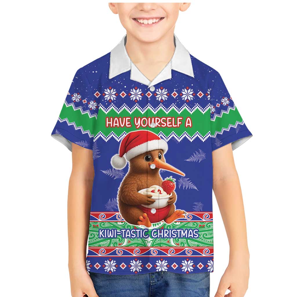 New Zealand Christmas Family Matching Mermaid Dress and Hawaiian Shirt Have Yourself A Kiwi-tastic Christmas LT05 Son's Shirt Blue - Polynesian Pride