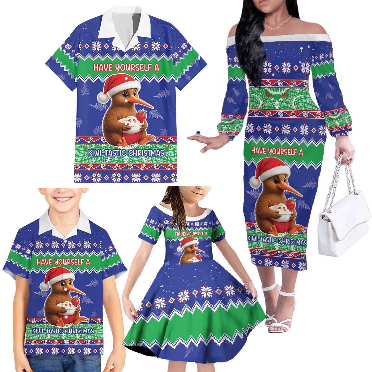 New Zealand Christmas Family Matching Off The Shoulder Long Sleeve Dress and Hawaiian Shirt Have Yourself A Kiwi-tastic Christmas LT05 - Polynesian Pride
