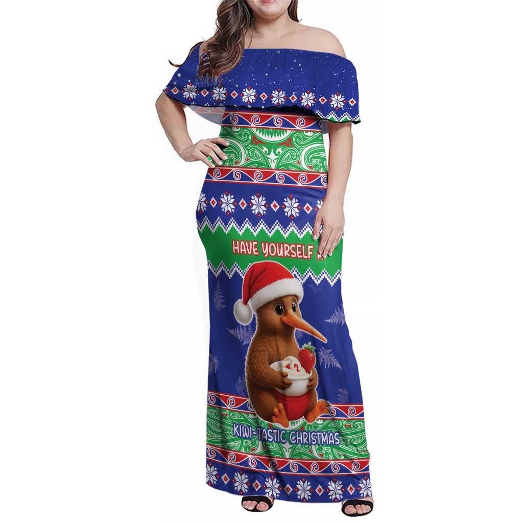 New Zealand Christmas Family Matching Off Shoulder Maxi Dress and Hawaiian Shirt Have Yourself A Kiwi-tastic Christmas LT05 Mom's Dress Blue - Polynesian Pride