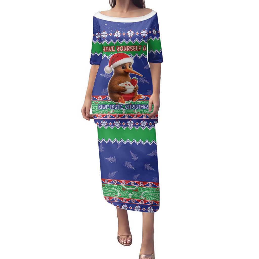 New Zealand Christmas Family Matching Puletasi and Hawaiian Shirt Have Yourself A Kiwi-tastic Christmas LT05 Mom's Dress Blue - Polynesian Pride