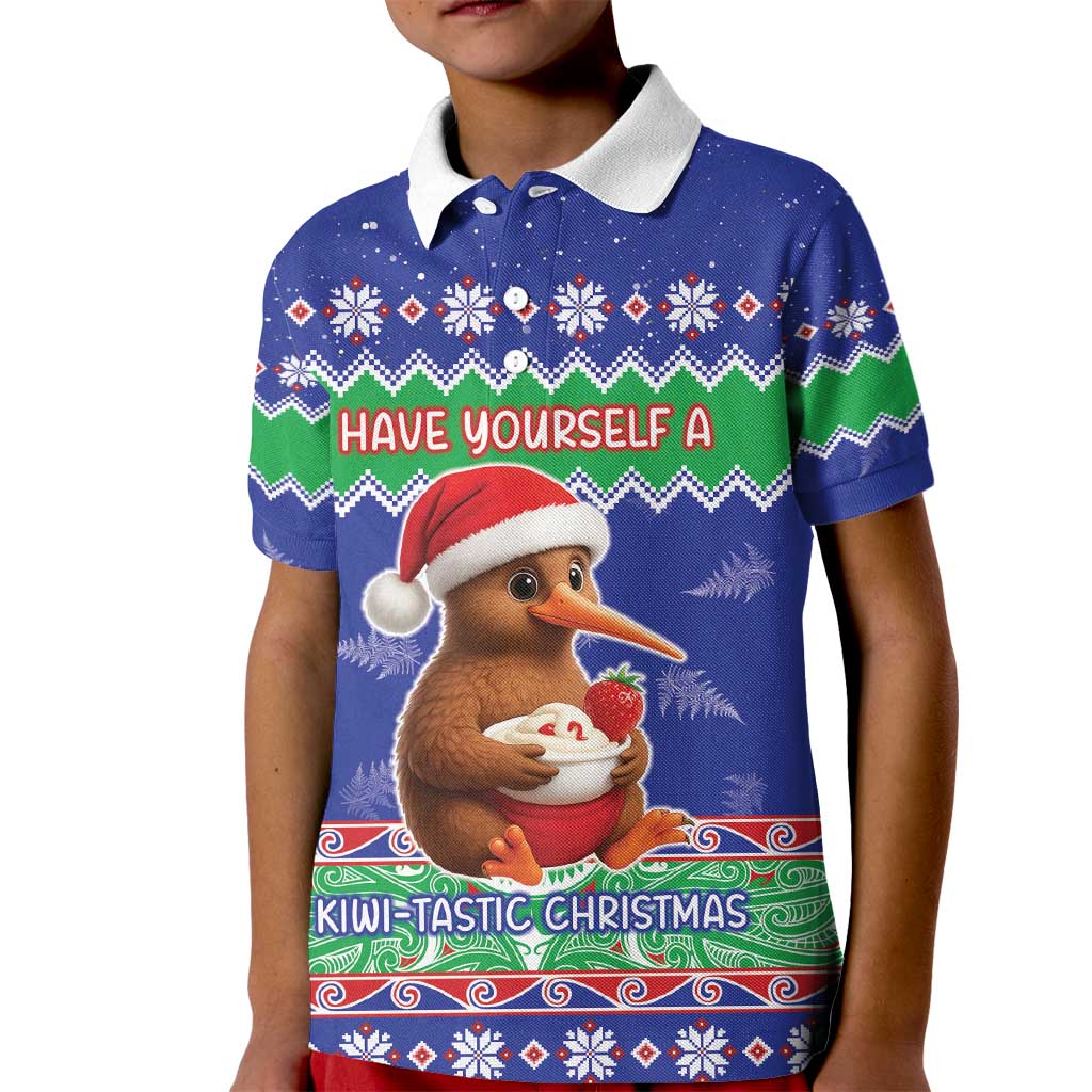 New Zealand Christmas Kid Polo Shirt Have Yourself A Kiwi-tastic Christmas LT05 Kid Blue - Polynesian Pride